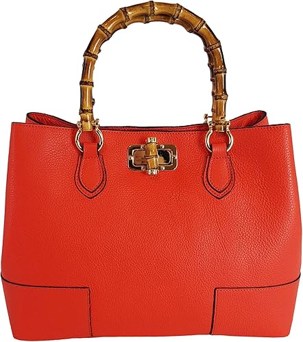 leather bag with bamboo handle