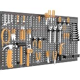 WALMANN Metal Pegboard, Wall Tool Organizer Board with Hooks, 24x48 in | Tools Organizer Pegboard for Garage, Workbench, Peg Boards, Tool Storage Board with Hooks, Black
