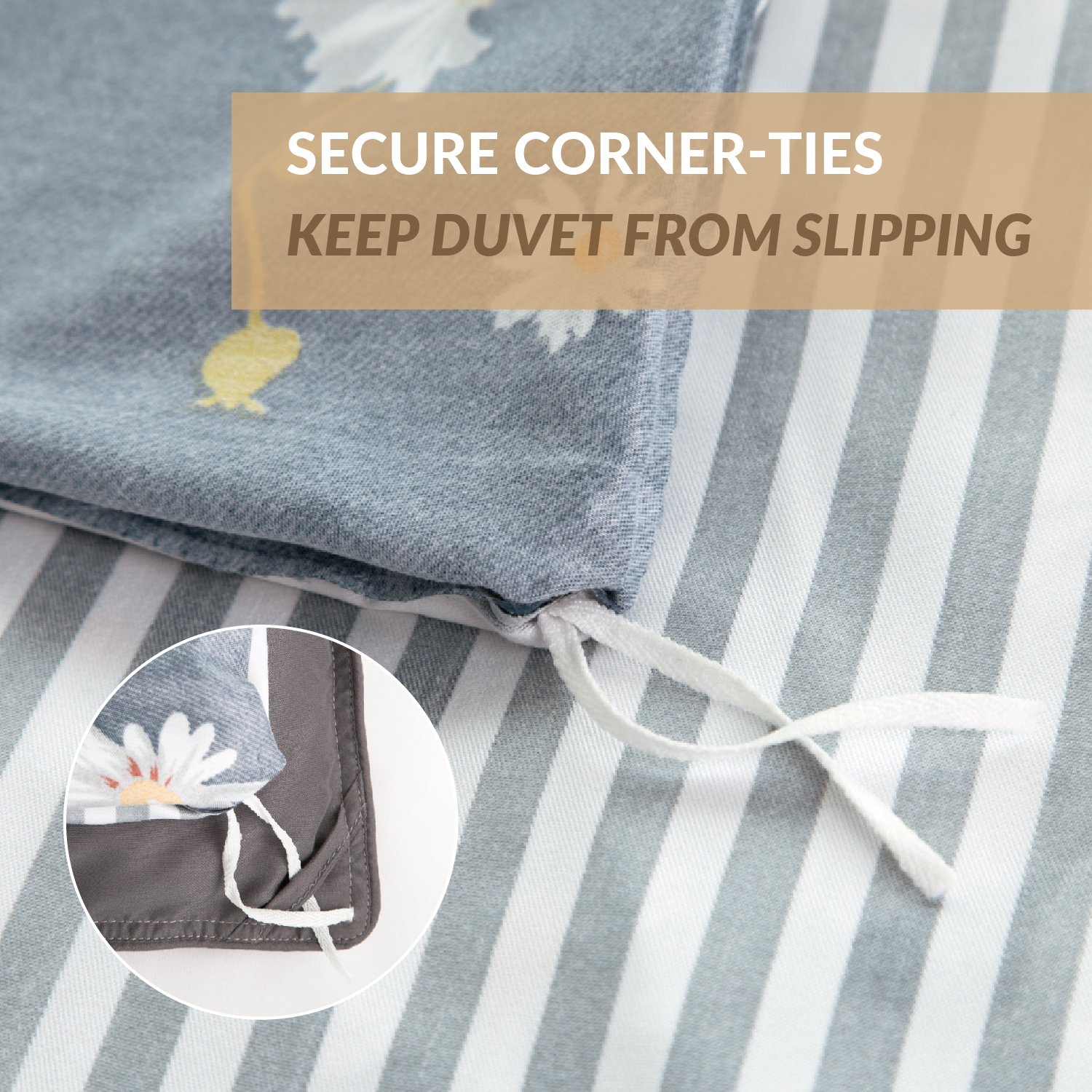 Duvet Cover Set with Zipper Closure-Navy Daisy Pattern Reversible Design,King(104\