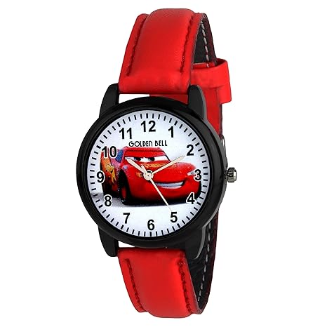 Golden Bell Crazy Taxi GBK-0046 Watch for Kids and Boys - White Dial Red Strap Time Teacher Cartoon Design Fashion Watch for Kids