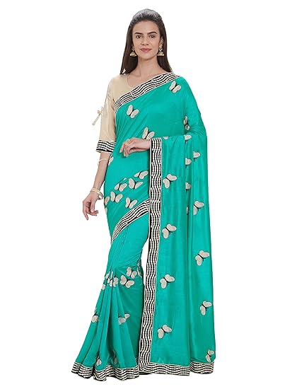 Womens Vichatra Silk Embroidered Saree With Un-stitched Blouse Piece