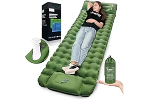CALMCREST Sleeping Pad for Camping, 4in Thickness Inflatable Sleeping Mat with Adjustable Pillow & Built-in Foot Pump,Lightweight Camping Air Mattress with Waterproof Nylon for Hiking,Traveling-Green