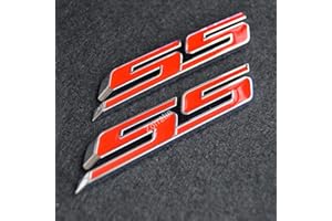 ZORRATIN (Set of 2) Slant SS Grill Side Fender Trunk Emblem Badge Decal with Sticker for Chevrolet Chevy Camaro Impala Malibu Holden 2010 to 2025 [red Letter with Chrome Trim]