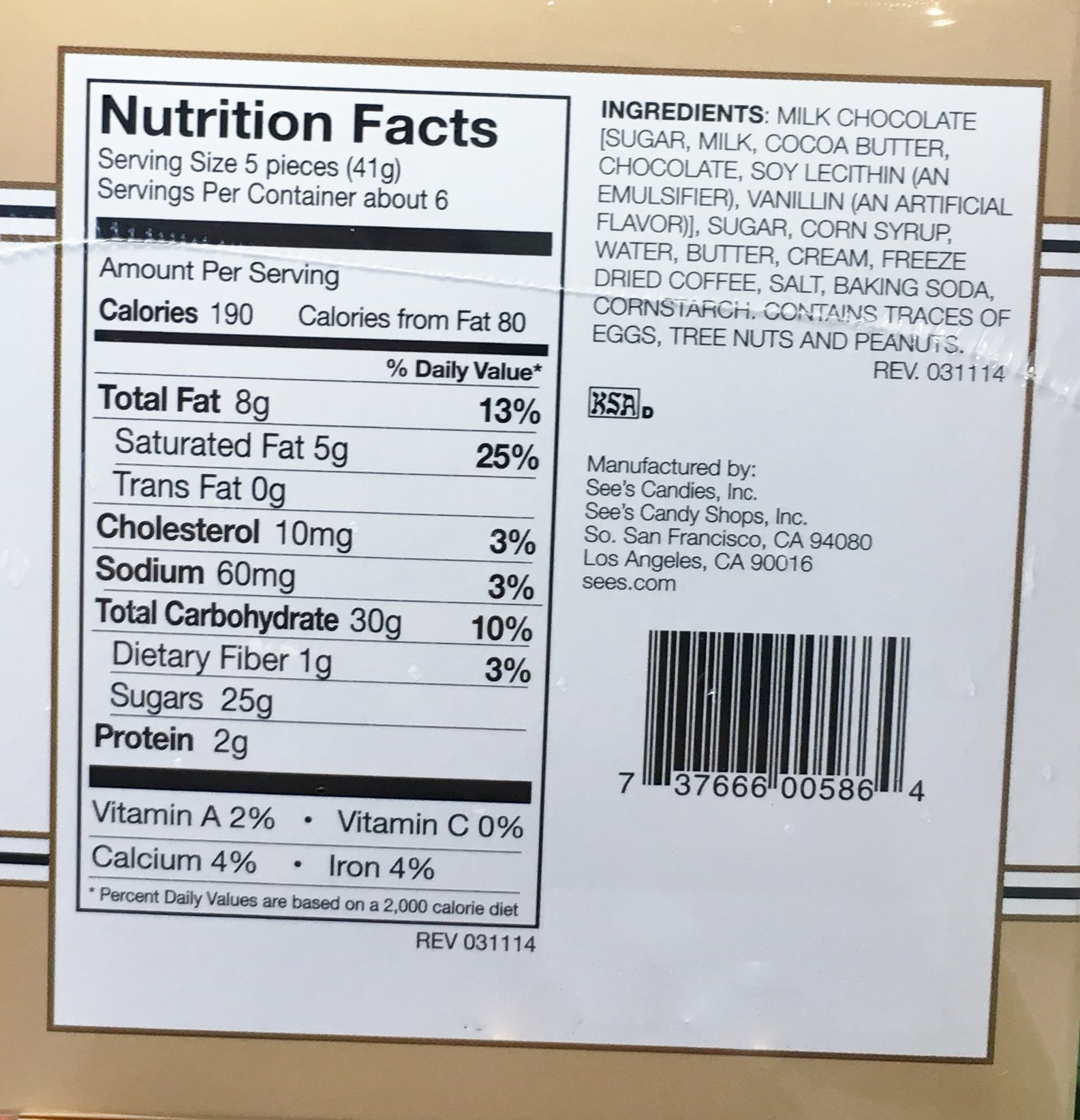 See's Candies 8 oz. Cafe Latte Krispy(r) Buy Online in UAE. Grocery