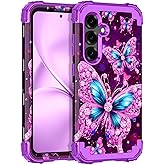 Rancase for Galaxy S25 Case,Three Layer Heavy Duty Shockproof Protection Hard Plastic Bumper +Soft Silicone Rubber Protective Case for Samsung Galaxy S25,Bright Purple