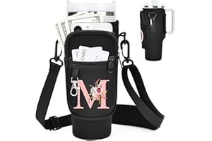 SERNAXI Initial Water Bottle Holder with Strap for Stanley 40 oz Tumbler/Simple Modern 40 oz Tumbler,Water Bottle Carrier Bag with Strap,Personalized A-Z Phone Pocket for Stanley Cup Accessories