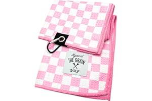 Against The Grain Microfiber Pink Golf Towel for Golf Bags Women with Clip - (12"x20") Blue & White Checkered Design Golf Club Towel, Womens Golf Towel, Golf Gifts for Women, Pink Golf Accessories