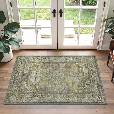 Alfombra Salon Pelo Corto,Alfombra Cocina Lavable Antideslizante,Alfombra Pasillo de Entrada Casa,Dormitorio,Alfombra Silla Escritorio,Boho,60x90 cm