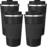 ATZNZIK 4 Pack Insulated Coffee Mug with Lid 17oz Travel Coffee Tumbler Stainless Steel Reusable Coffee Cups Thermal Coffee Mug for Hot and Iced Cold Drinks, Black