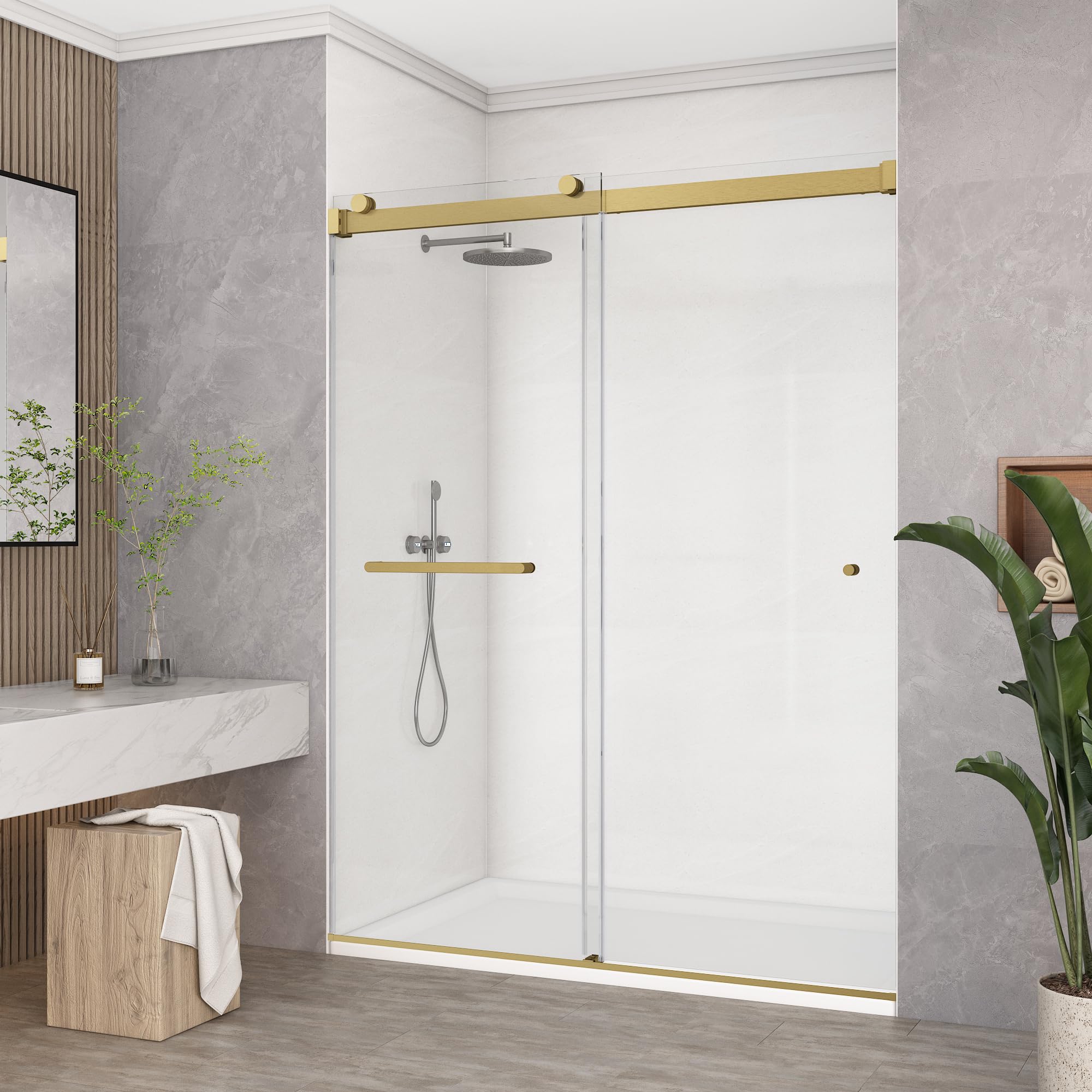 Photo 1 of ** FACTORY SEALED *** Bathlink Glass Shower Door, 59-60" W x 78" H Frameless Double Sliding Shower Door, 5/16" (8mm) Thick Clear Tempered Glass Door, Brushed Gold
