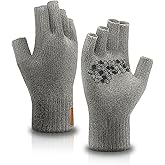 Fullsheild Merino Wool Fingerless Gloves Half Finger Wool Gloves for Men Women Winter Unisex Knit Fingerless Mittens