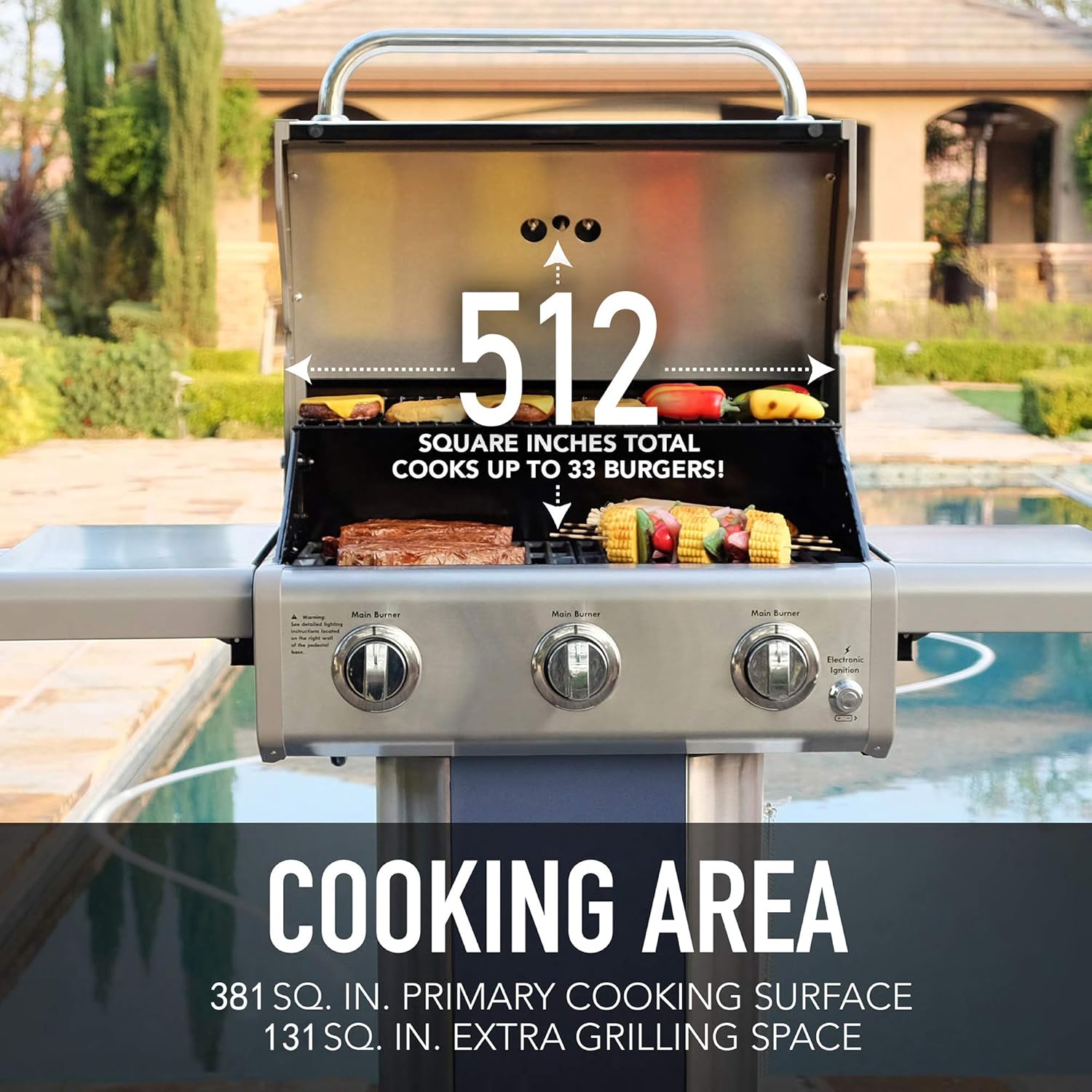 Kenmore PG-4030400LD-AZ-AM 3 Burner Outdoor Patio Gas BBQ Propane Grill, Azure: Garden & Outdoor