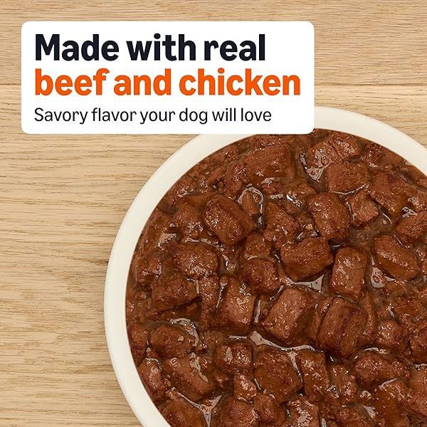 AMAZON BASICS WET DOG FOOD, CUTS IN GRAVY, NEW YORK STRIP FLAVOR, MADE WITH REAL CHICKEN & BEEF, 13.2 OZ CAN (PACK OF 12)