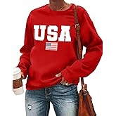 LAZYCHILD USA Sweatshirt Women American Flag Shirt Patriotic TShirt Stars Stripes Pullover 4th of July Tee Tops