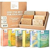Organic Soap Bar Set - 6 Pack, Cold Process Natural Bar Soap for Women & Men for Sensitive Skin, Body, Face and Hands, Leaping Bunny Certified, Aromatherapy Bath & Shower Gift Set, Made in USA