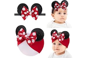 choicbaby Baby Girl Headbands Mouse Ears Headwrap with Sequin Polka Dot Bow Soft Stretchy Nylon Hair Bands for Newborn Infant Baby Toddler Girls- Pack of 2