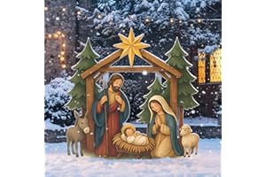Cinnvoice 40" x 31" Large Christmas Metal Yard Stakes Christmas Garden Stakes Waterproof Xmas Outdoor Yard Decor with Stake for Xmas Holiday Lawns Outdoor Decor(Nativity Scene)
