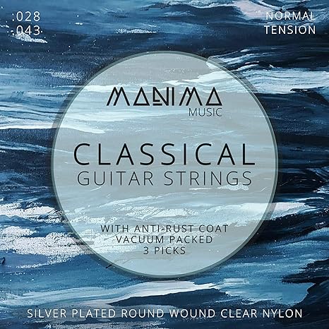 Gitarrensaiten Konzertgitarre inkl. 3 Plektren – Premium Nylon-Saiten Satz für klassische Gitarre und Akustikgitarre