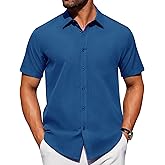 Alimens & Gentle Men's Short Sleeve Dress Shirts Wrinkle Free Untucked Casual Button Down Shirt
