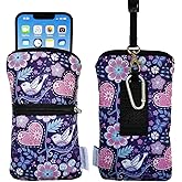 Tainada Women Cell Phone Neoprene Shockproof Zipper Sleeve Case Bag Pouch w/Carabiner, Neck Lanyard, Belt Loop Holster for iPhone 17/16/15 Pro Max, 16/15 Plus; Samsung S25+, S24, A56 (Purple Floral)