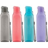 MILTON Sports Water Bottle Square Juice Box 4 Set 17 oz. Great for Juices Milk Smoothies Plastic Wide-Mouth Reusable Leak Proof Drink Bottle/Carton for School Bags Lunch Boxes Gym Flip Lid -BPA Free