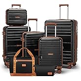 CASELLY Luggage Sets with spinner wheels, PC+ABS Hard Shell Travel Luggage,Lightweight Carry-on suitcases with TSA Lock,YKK Zippers (Black, 7 piece sets（14/18/20/24/28/DB/TB）)