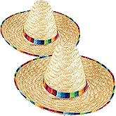 Sonarun 2 Pack Mexican Sombrero Hat with Serape Trim Cinco De Mayo Fiesta Hats Straw Sombreros Mexicanos for Mexican Cinco de Mayo Festive Party Dress Up Costume Accessories