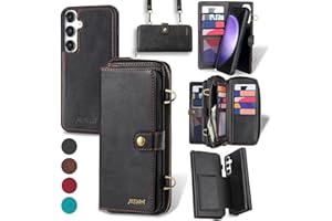 QIXIU for Samsung Galaxy S23 FE Wallet Case: 3-in-1 Detachable, Magnetic, PU Leather, 13 Card Slots, Shoulder Strap(Black)