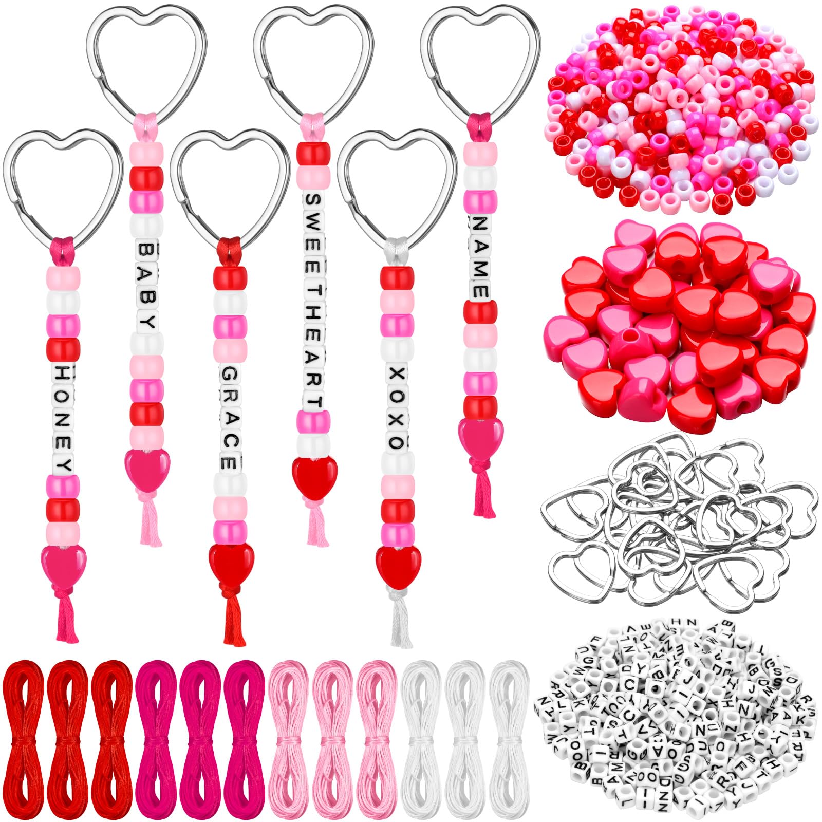 Photo 1 of **** MIISING PARTS*** Landical 564 Pcs Mother's Day Keychain Craft DIY Heart Bead Keychain Making Kit Adjustable Letter Bead Galentine's Day Friendship Love Mom Gift Jewelry Accessories Valentine Party Favor(Sweet Color)