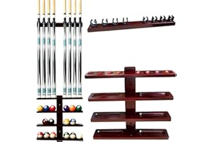 GACCO BILLIARDS Wall-Mounted Pool Stick Holder, All Handicraft Hardwood Rack for 8-Cue Storage, Billiard Accesories Organizer (MAHOGANY)
