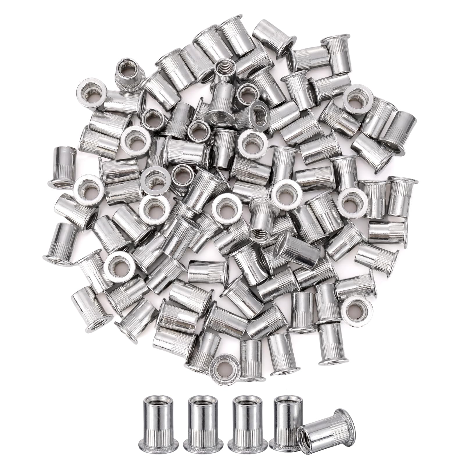 Pxyelec 100 pcs M8 Flat Head Aluminium Rivet Nut Blind Insert Nut, Rivet Nuts for Steel, Alloy, Copper, Plastic