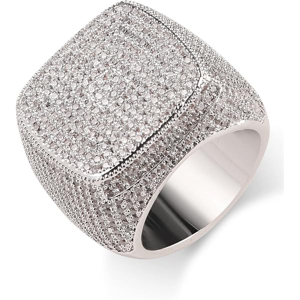 Men 925 Sterling Silver Icy Bling CZ Hiphop Biker 3D Square