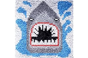 Numptain Latch Hook Kits for Kids,DIY Rug Crafts Shark Pattern Color Printed Canvas,Latch Hook Kits for Beginners Handmade Needlework Crafts Home Decoration,12"x12"