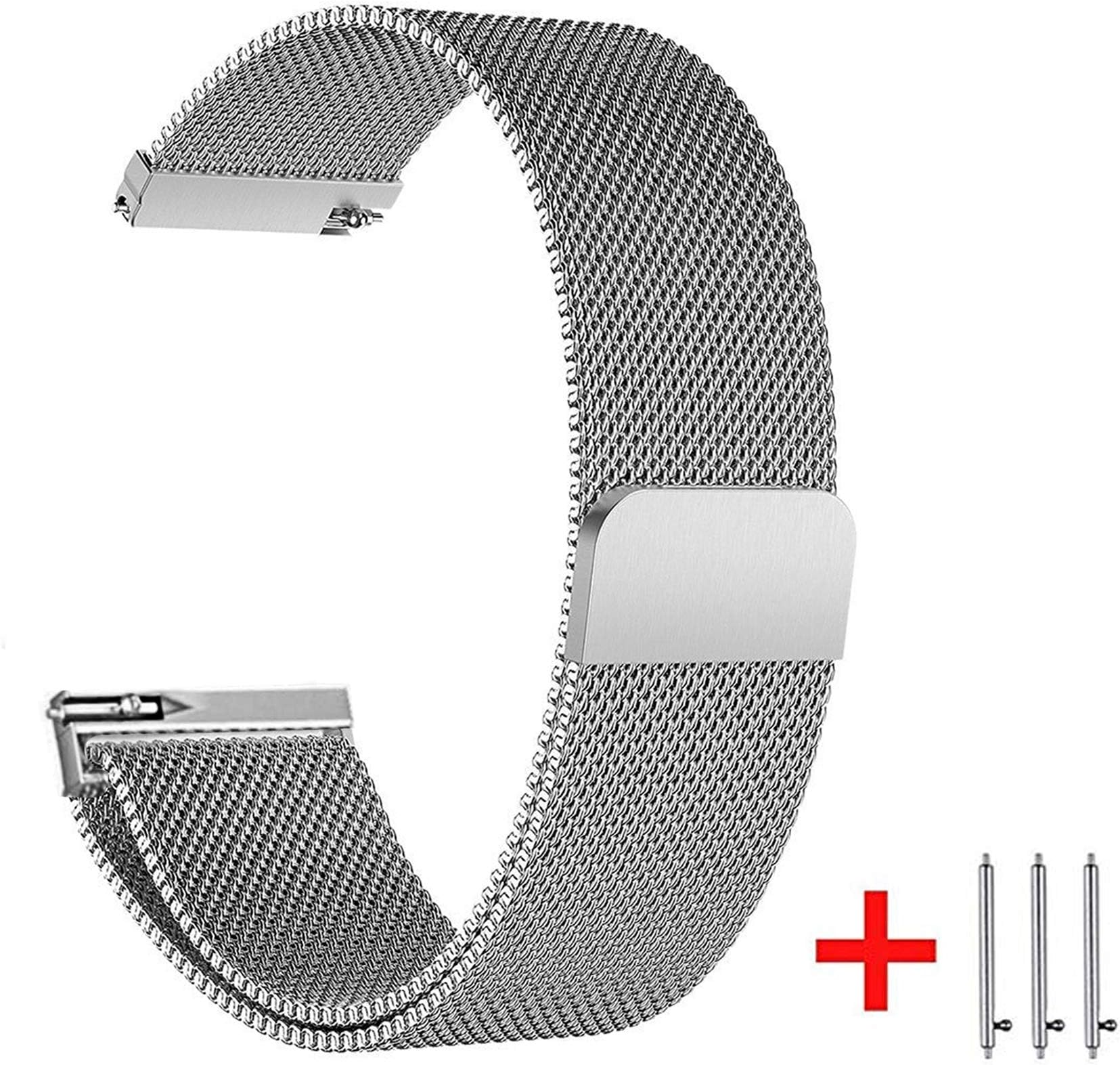 20mm Watch Bands Compatible with Samsung Galaxy Amazfit Bip Ticwatch, Metal Stainless Steel Replacement Sport Strap for All Other Smart Watch with 20mm Silver