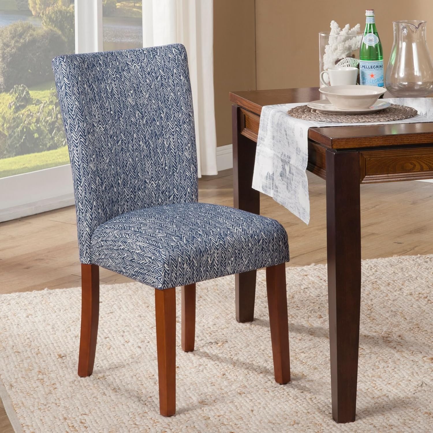 HomePop Parsons Classic Upholstered Accent Dining Chair, Set of 2, Navy: Furniture & Decor