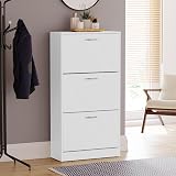 Vida Designs White Wooden Shoe Cabinet 3 Pull-Down Drawers Hallway Storage view 2