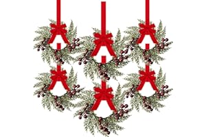 WILLBOND 6 Pieces 8" Mini Christmas Wreaths - Small for Kitchen Cabinet/Window/Front Door, Artificial Red Berries & Pinecones, Christmas Candle Rings, Table/Farmhouse Decoration (No Ribbon)