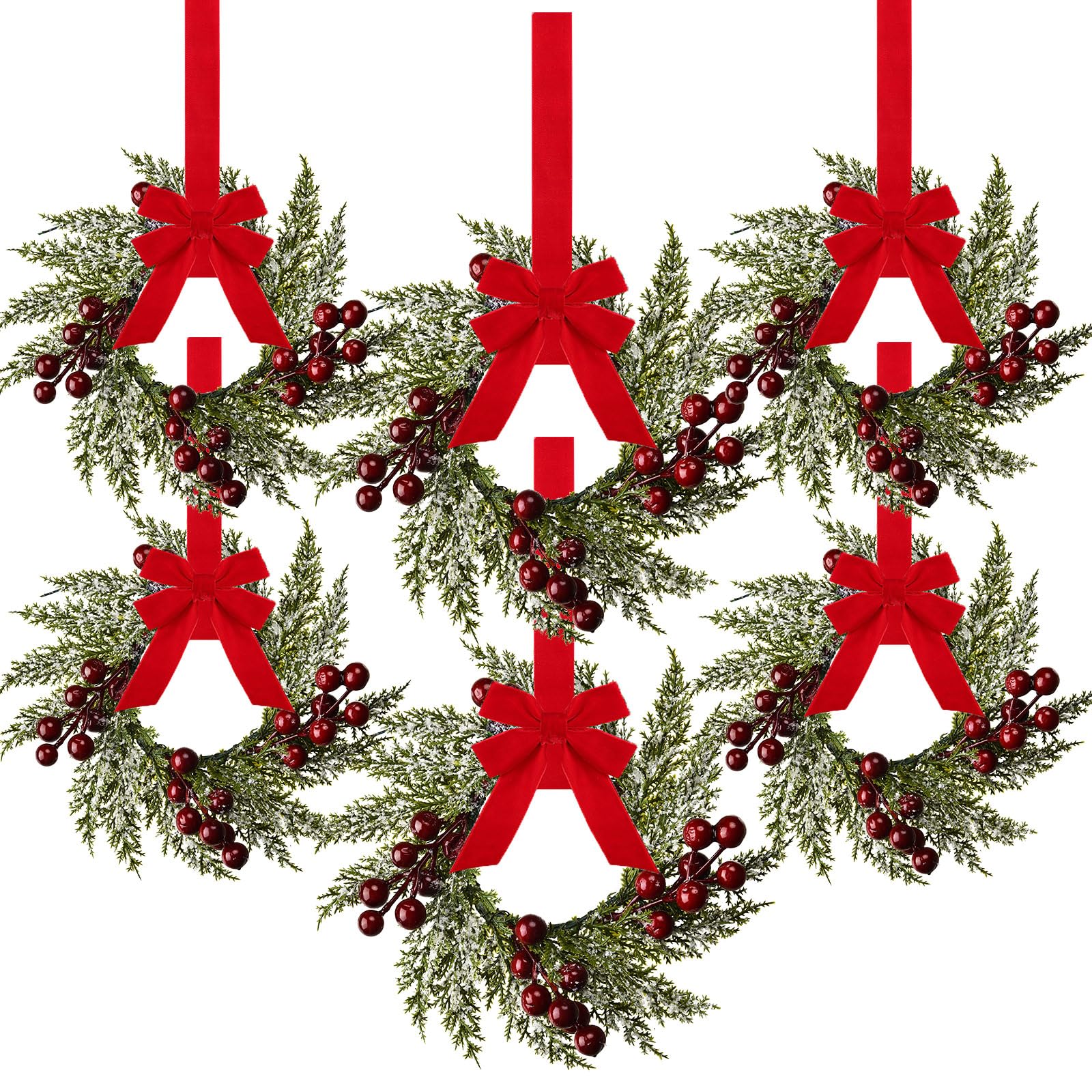 Photo 1 of **unknown missing pieces** 6 Pieces 8" Mini Christmas Wreaths - Small for Kitchen Cabinet/Window/Front Door, Artificial Red Berries & Pinecones, Christmas Candle Rings, Table/Farmhouse Decoration (No Ribbon)