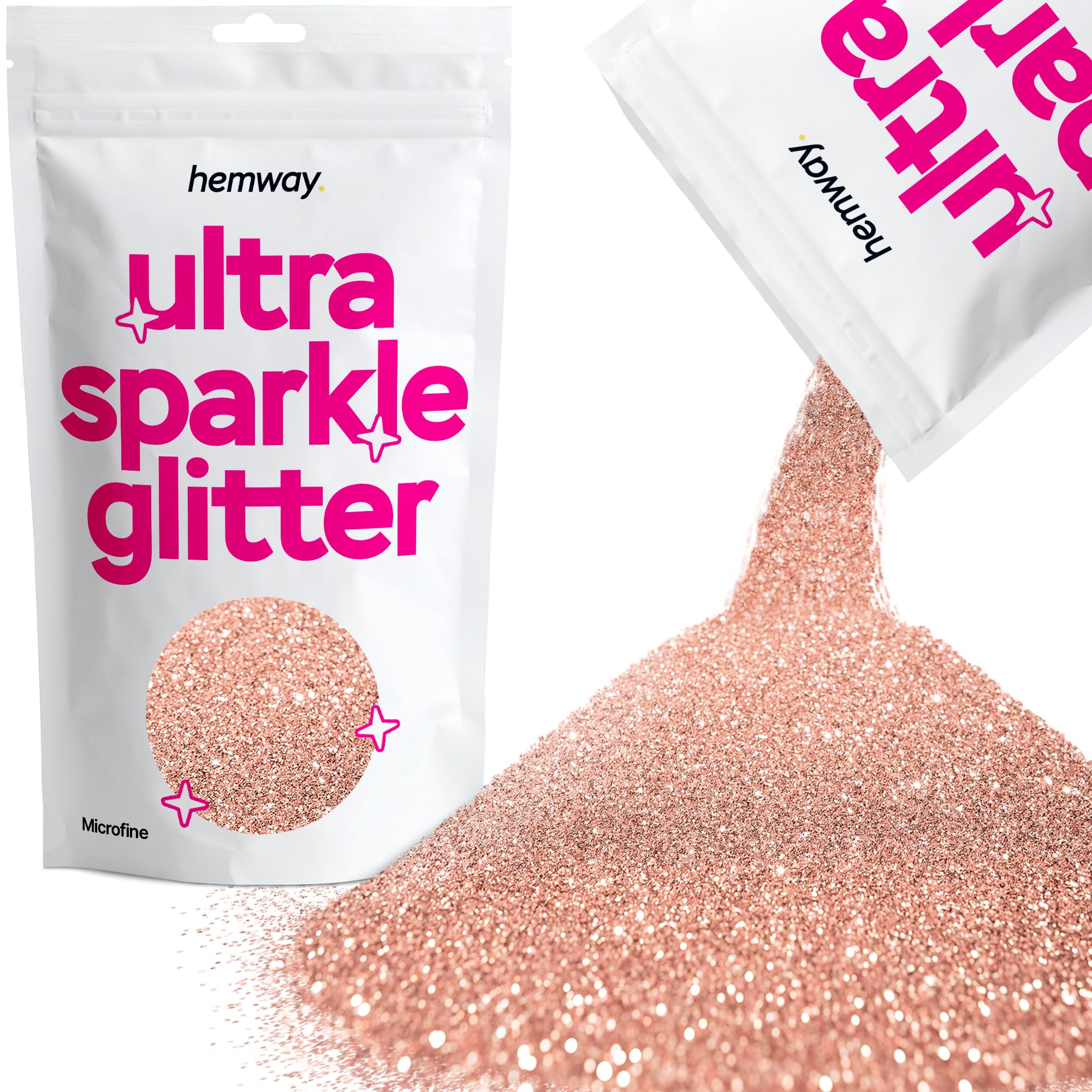 Hemway Ultra Sparkle Glitter Rose Gold 100g Microfine | Glitter for Arts & Craft, Makeup, Nail Art, Crafting, Card Making, Sparkle Decoration