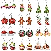 12 Pairs Christmas Earrings for Women Xmas Dangle Earring Set Tree Bell Santa Claus Gingerbread Holiday Festive Jewelry Gifts