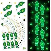 Gueevin 630 Pcs St Patricks Day Leprechaun Footprints Stickers,Wall Decor | Irish Party Wall Floor Clings for Home Classroom, Reusable Shamrock Gold Coin Decals, St Patricks Day Trap Decorations