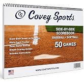 Covey Baseball Softball Scorebook, Side by Side Format, 50 Game Capacity | Track Both Teams on One Page, Pitch Count Tracker, Coil Bound, Made in USA, Score Keeping Book for Stats, 12 Players