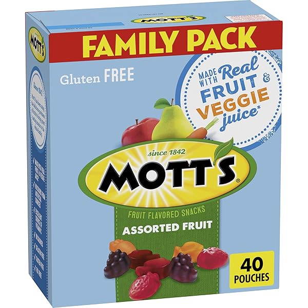 MOTT’S FRUIT FLAVORED SNACKS, ASSORTED FRUIT, GLUTEN FREE SNACK, FAMILY PACK, 40 CT, 32 OZ