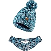 Women Winter Knit Warm Hat Beanie Gloves Set Pom Fleece Lined Hat with Touchscreen Gloves