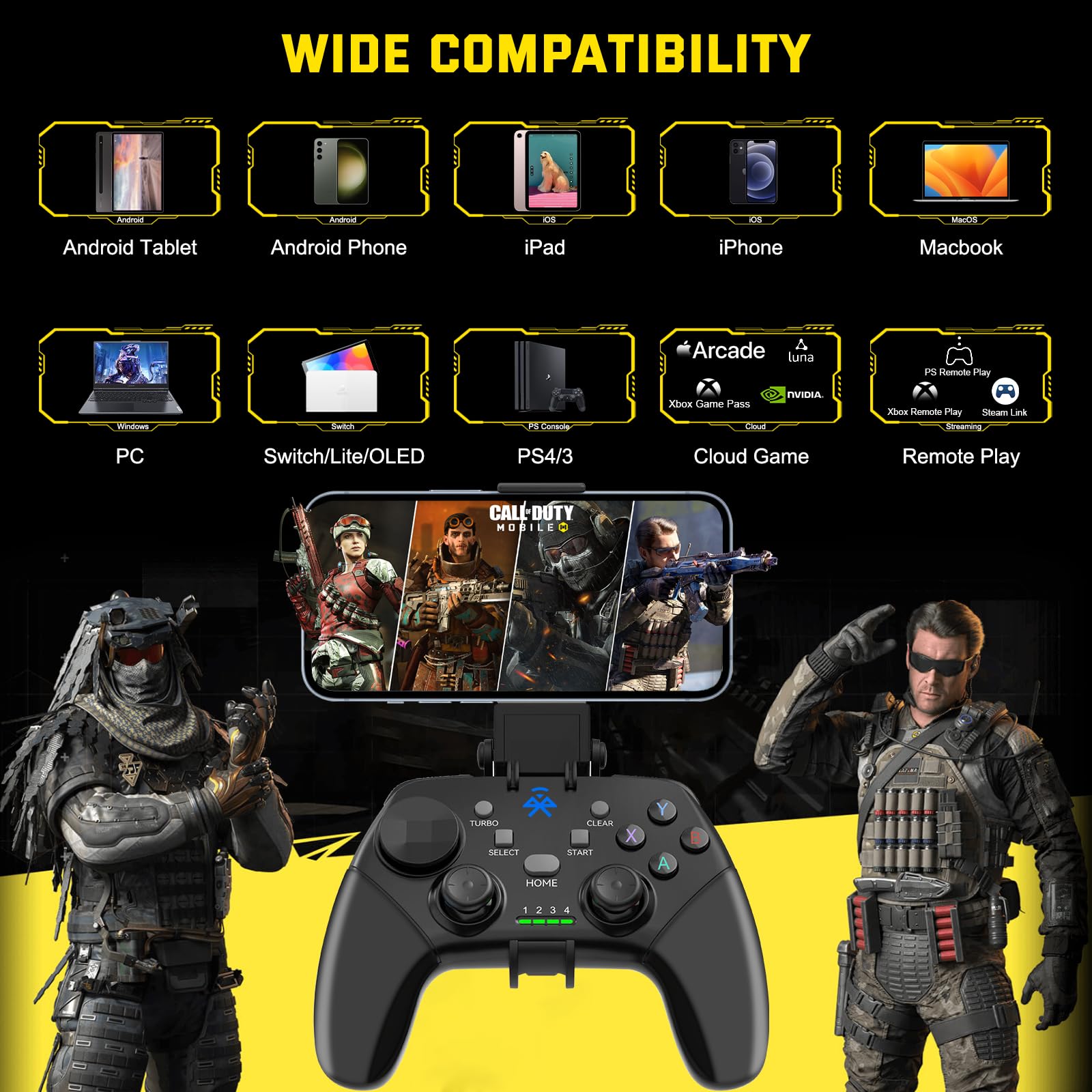 Joso Wireless Mobile Gaming Controller for iPhone, Android, iPad, Tablet, PC, Phone Controller with Phone Clip Supports Cloud Game, COD Mobile, Genshin Immpact, Remote Player Gamepad