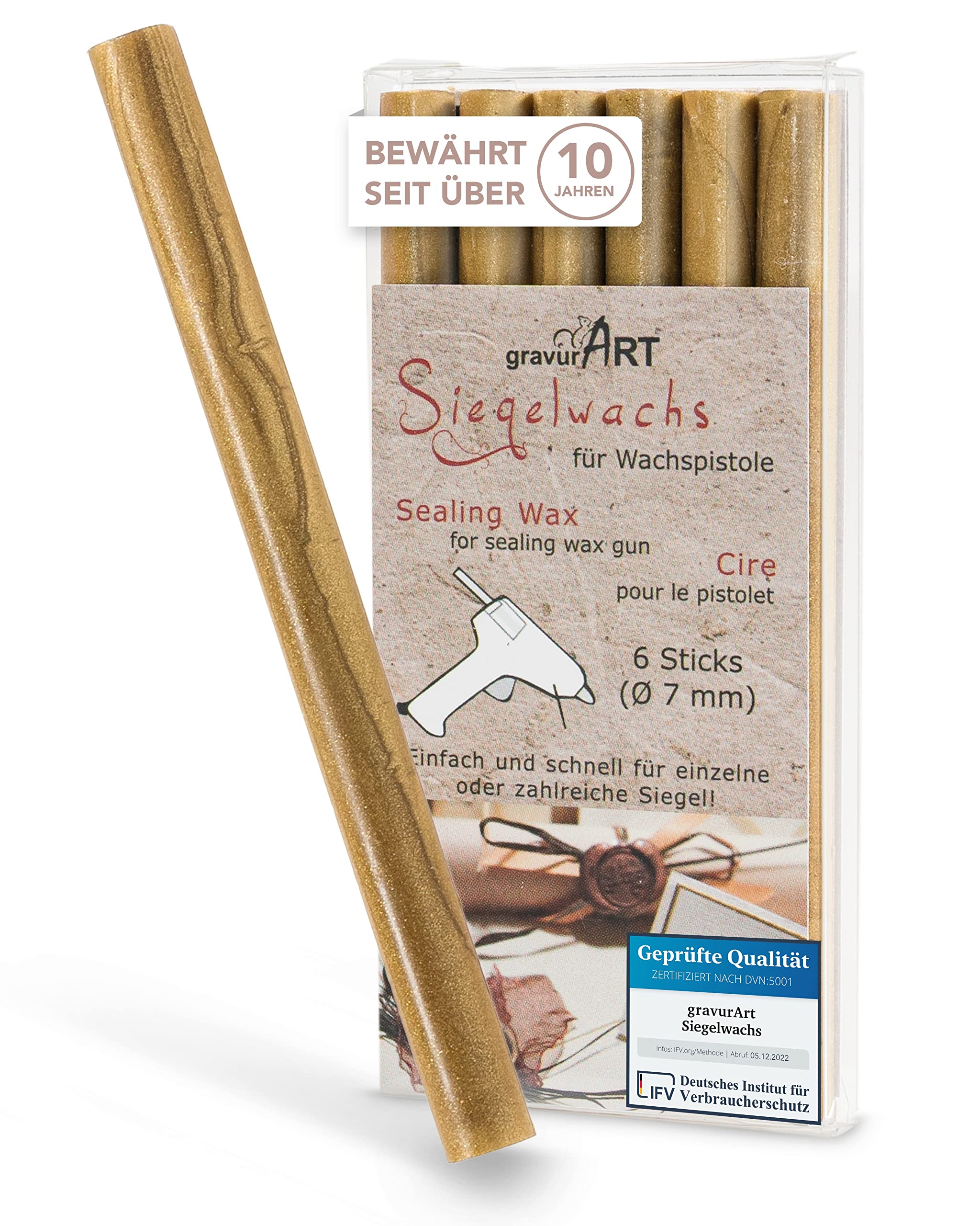 gravurART 7 mm Flexible Seal Wax for Wax Gun, in Gold (Pack of 6)