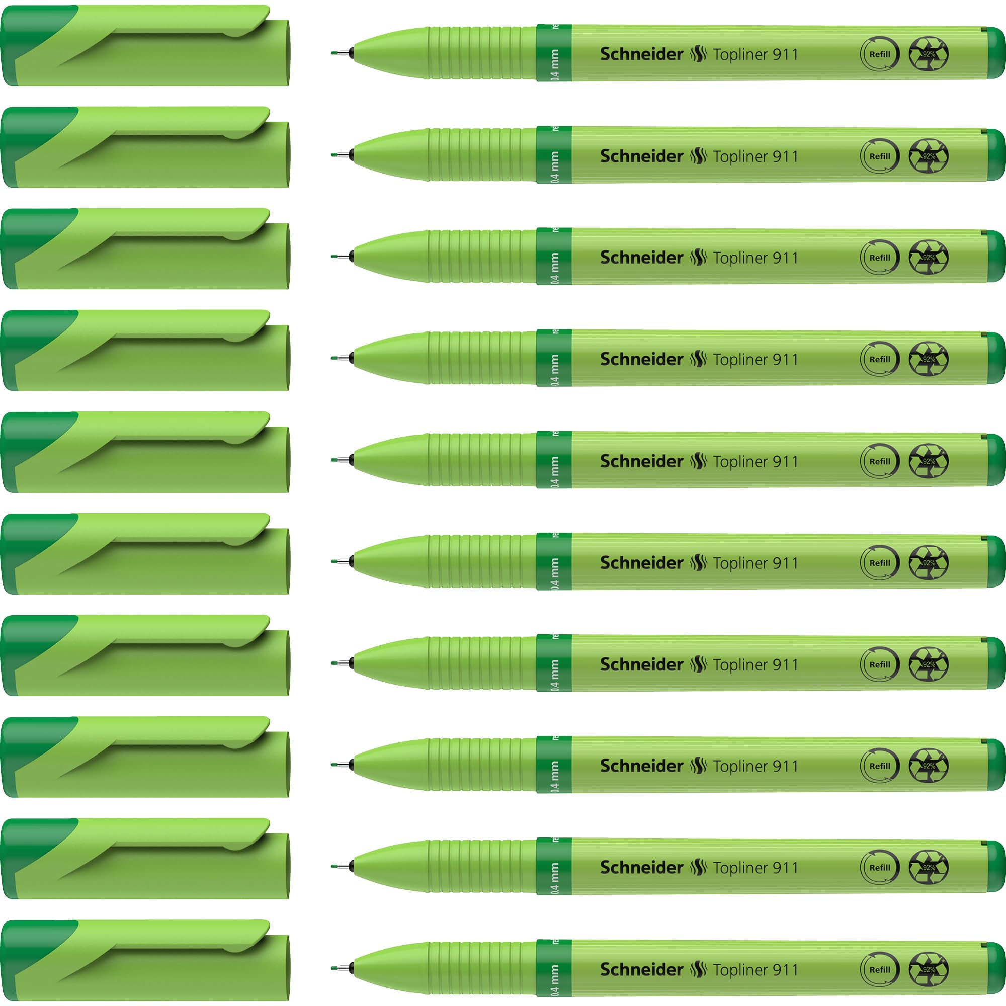 Schneider 9114 Topliner 911 Fineliner Pen Pack of 10 Green