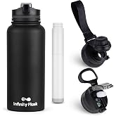 Filtered Water Bottle 32 oz Stainless Steel | Infinity Flask | Bonus sport lid included for everyday drinking, replaceable filter