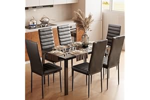 Bealife Kitchen Dining Table Set for 6, Tempered Glass 7 Piece Table and Chairs Set Modern for Home, Kitchen, Living Room, Dining Room,Black