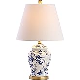 JONATHAN Y 22" Blue/White Ceramic Table Lamp, French Country Chinoiserie Ginger Jar LED Bedside Lamp for Living Room Bedroom,